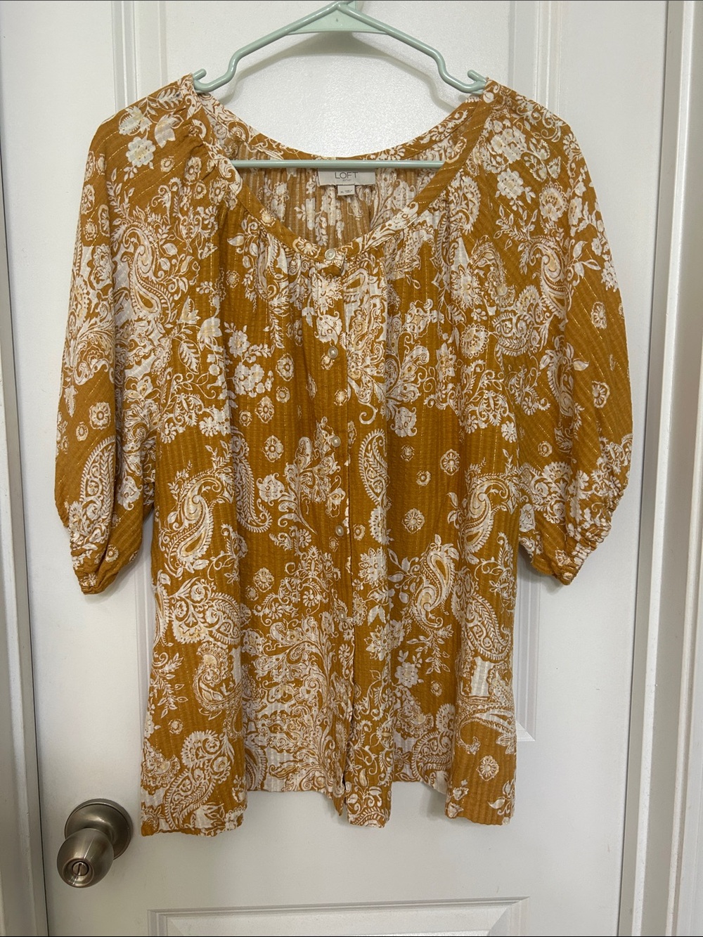 LOFT Mustard Paisley Button-Front Tunic